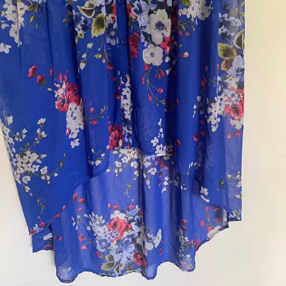 Torrid 2X Lexie Top Blue Floral Chiffon Babydoll Tunic Sheer Blouse Hi Low Z - Picture 2 of 10